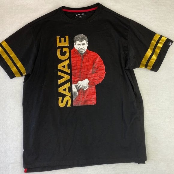 Makobi Savage El Chapo Fashion T Shirt Size 3X Black w/ Gold Accent - Picture 1 of 7